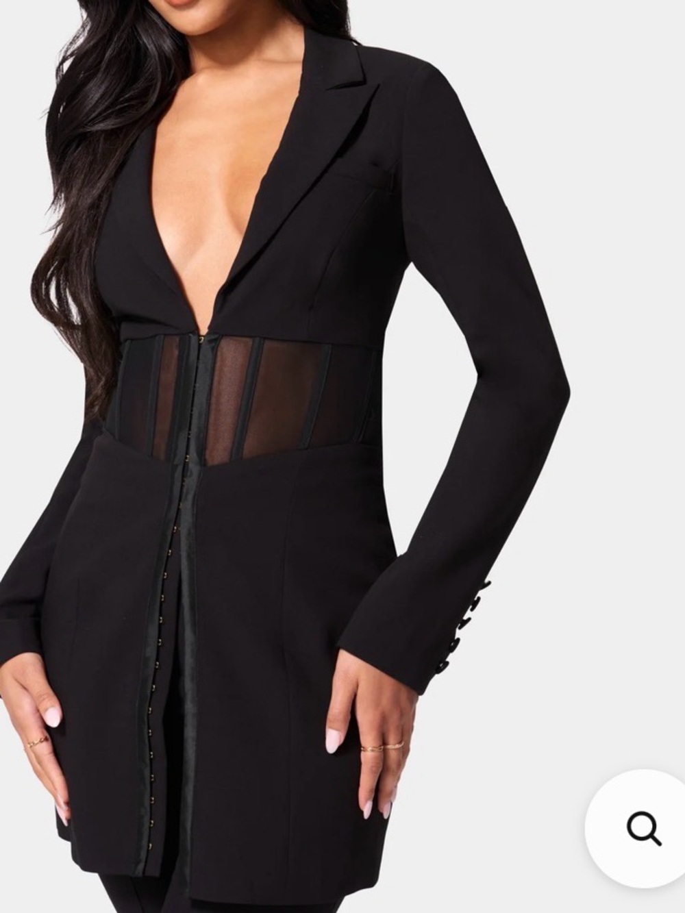 bebe Black Blazer Dress with Sheer Waist Corset